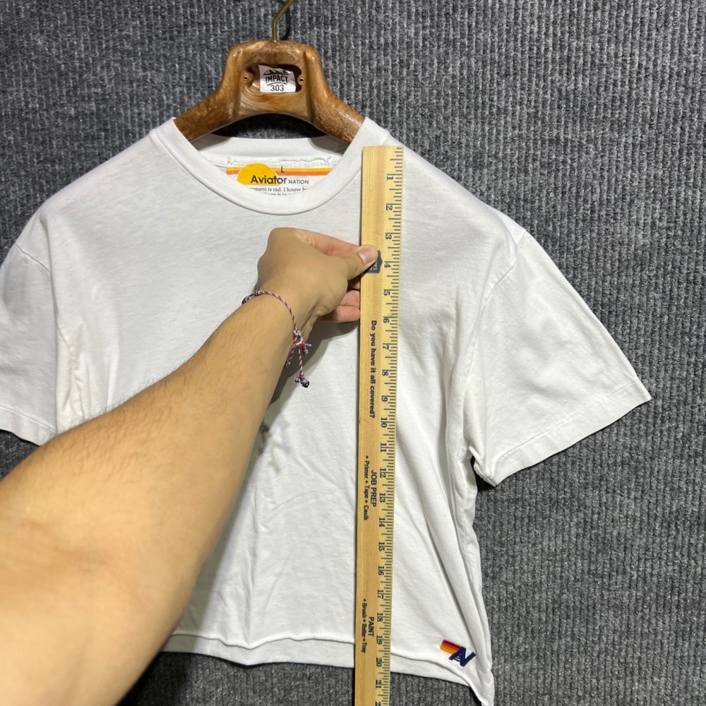 Aviator Nation T Shirt Womens Large White Rainbow Embroidered Raw Hem California - Picture 2 of 10